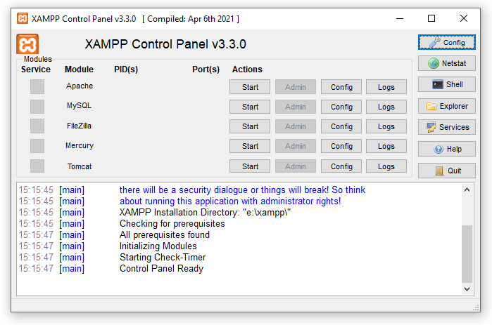 XAMPP Control Panel