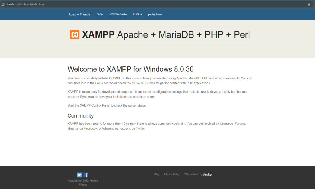 localhost XAMPP dashboard