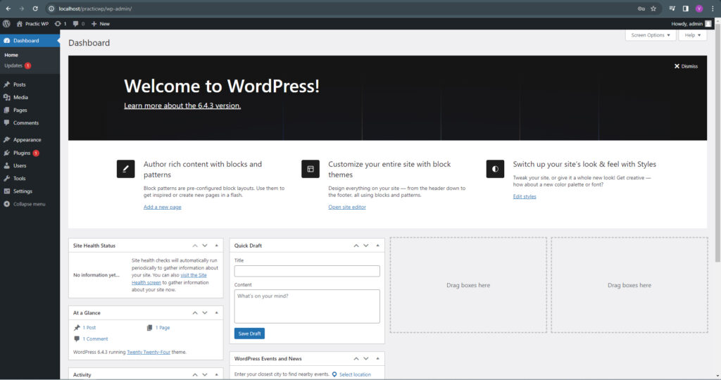 WordPress dashboard