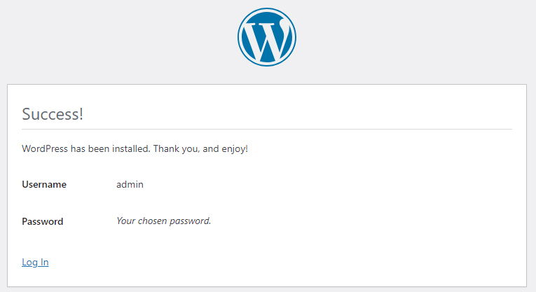 WordPress installed succesfully