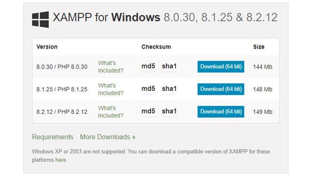 XAMPP Windows versions