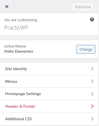 WordPress Customize settings